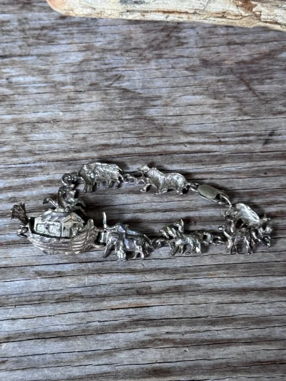 Vintage Sterling Silver Noahs Ark Animal Charm Bracelet 925 Biblical 11.13g 7" - Picture 1 of 8